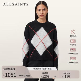 W026KD ALLSAINTS女士柔软菱格毛衣羊驼毛混纺针织2026春季