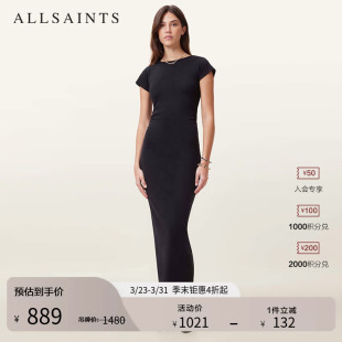 W359DC 女装 ALLSAINTS女士修身 连衣裙后摆开叉复古优雅2026年春季