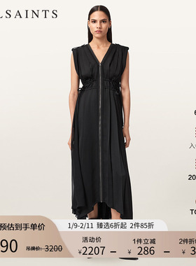 ALLSAINTS女士V领连衣裙优雅时尚拉链小黑裙2025秋新款W230DD