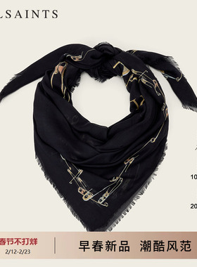 ALLSAINTS女士时尚爱心围巾围脖CORA印花披肩方巾2026春新款