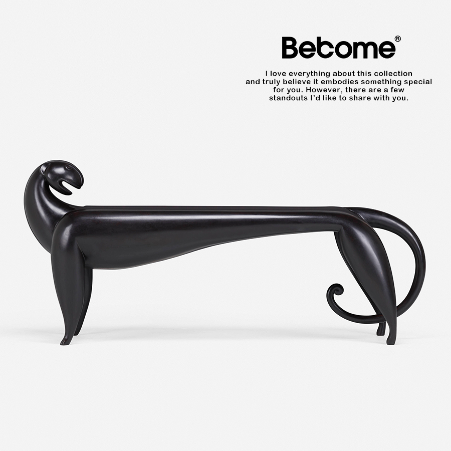 研舍侘寂风黑豹长凳客厅家用玻璃钢凳艺术雕塑装置艺术摆件长条凳