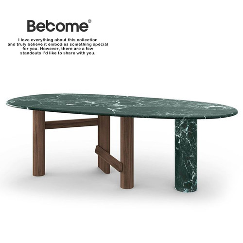 研舍中古风设计大理石木作椭圆桌