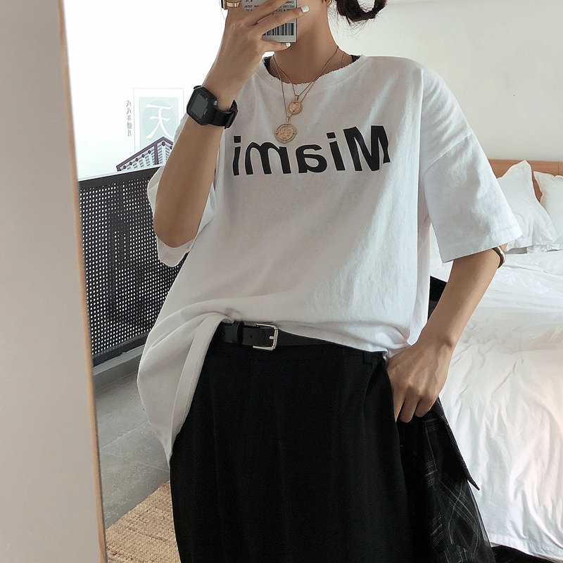 OPEN UP2019夏季新款港风字母印花宽松磨破纯棉短袖T恤女休闲上衣