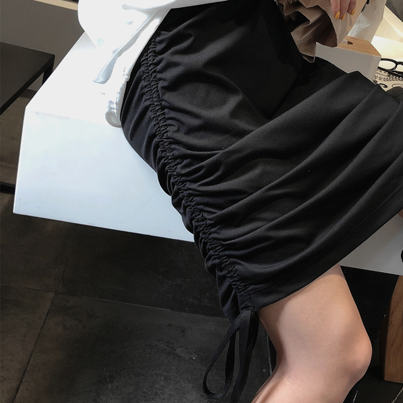 OPEN UP小众设计感半身裙女2019夏季新款港风高腰抽绳褶皱包臀裙