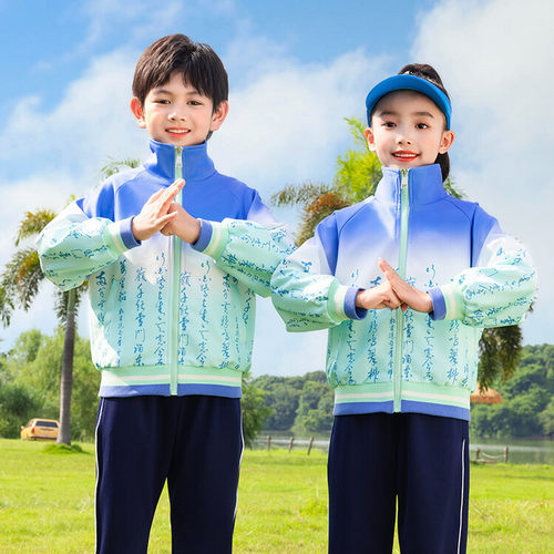 小学生春秋中国风汉服冲锋衣校服学院风儿童班服幼儿园初中运动服