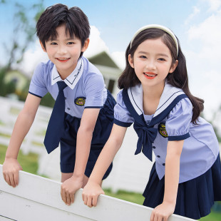 学院英伦风校服套装 幼儿园服夏季 衬衫 装 小学生毕业照演出班服 短袖