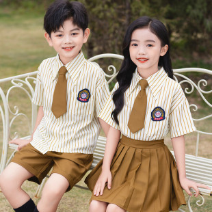夏季 小学生班英伦风六一节表演 幼儿园校服男女童洋气竖条短袖 套装