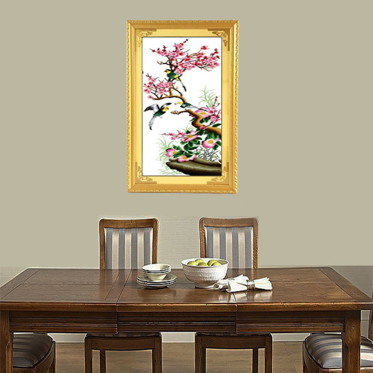 厂促带框十字绣成品手工绣好的梅兰竹菊鸟语花香四联画已装裱直接