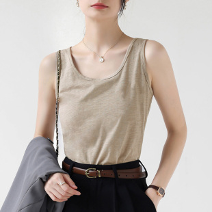 圆领背心女夏外穿2026新款 上衣 竹节棉吊带宽松遮副乳内搭打底无袖