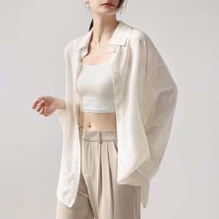 外套高级感长袖 垂感百搭衬衣空调房薄款 上衣外搭 夏季 雪纺防晒衬衫