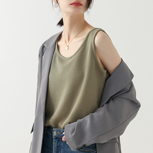 内搭宽肩带遮副乳上衣 t恤西装 华夫格打底吊带背心女夏季 外穿无袖