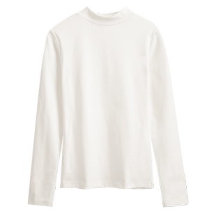 2026新款白色小立领打底衫女半高领秋冬长袖t恤加绒修身内搭上衣