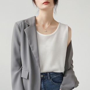 上衣外穿 内搭宽松无袖 2026新款 华夫格吊带背心女白色打底配衬衫