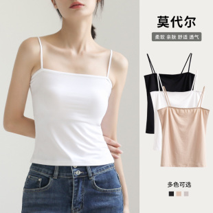 莫代尔小吊带背心女内搭夏白色防走光无胸垫抹胸一字肩打底上衣
