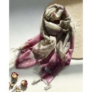 【清仓】内蒙古80支精细纯羊毛围巾秋冬薄款国风印花披肩围脖两用