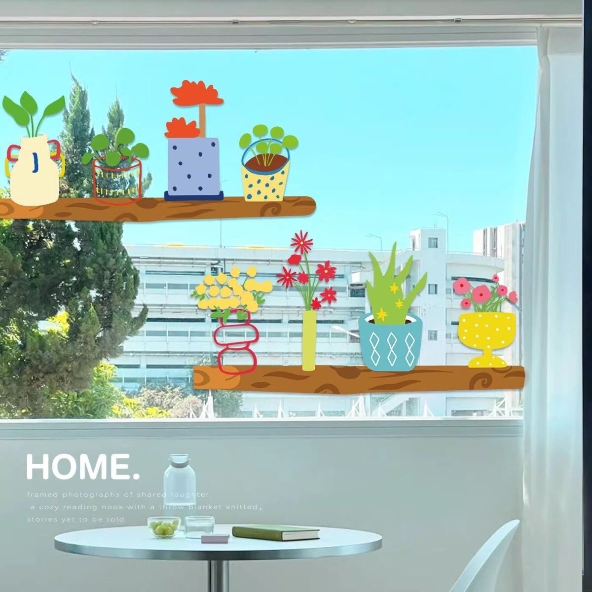 绿植盆栽静电贴简约ins风厨房玻璃膜/贴