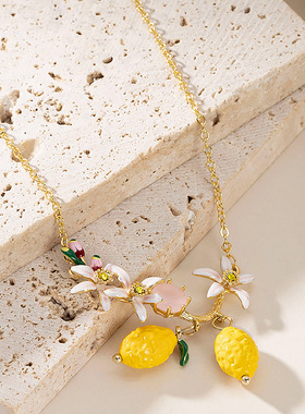 新款甜美可爱柠檬花朵设计项链女气质轻奢高级时尚锁骨链精致首饰