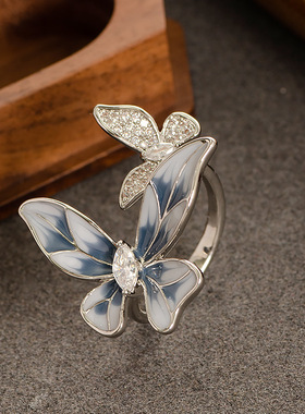 新款法式优雅滴油花朵锆石开口戒指女轻奢时尚高级感指环精致首饰