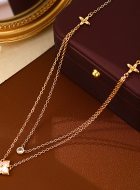 新款时尚轻奢叠戴四叶草项链女小众设计高级感百搭锁骨链精致首饰
