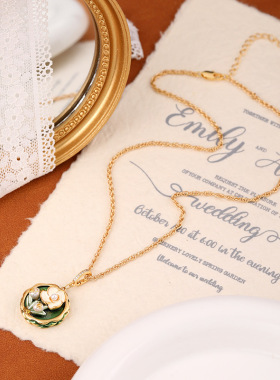 新款时尚轻奢油画山茶花项链女小众设计高级感百搭锁骨链精致首饰