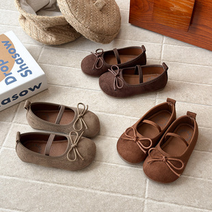 新款 2025春秋季 韩版 女童结公主鞋 in法式 软底单鞋 磨砂小皮鞋