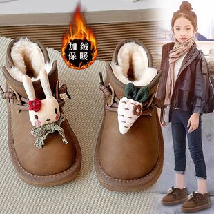 儿童中小童加绒加厚雪地靴2025冬季新款女童防滑软底防水男童棉靴