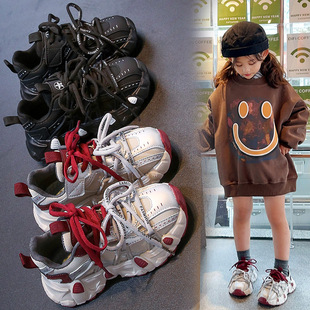 女童鞋运动鞋2026新款男童鞋子春秋季儿童老爹鞋红色中大童鞋子