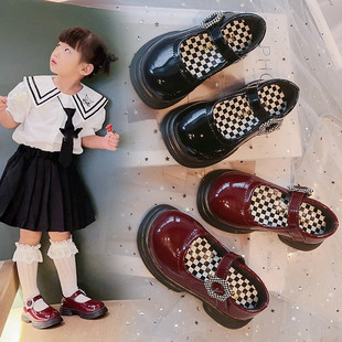 黑白格小花朵小皮鞋 女童小皮鞋 2025年春秋新款 兒童可愛公主鞋 單鞋