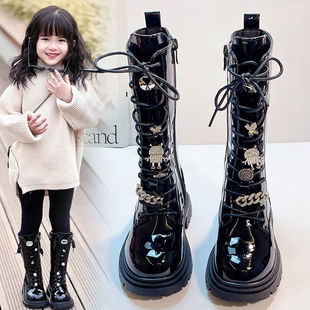 宝宝加绒高筒靴 儿童长筒靴马丁靴秋冬款 女童靴子长靴2025新款 冬季