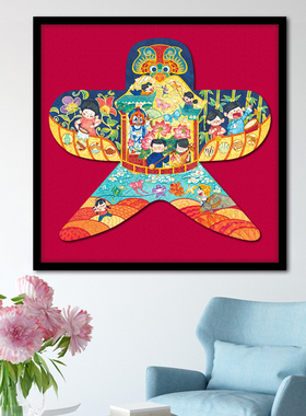 toi图益国风纸鸢拼图实木定制相框鹰形艺术裱画挂墙装饰131片儿童