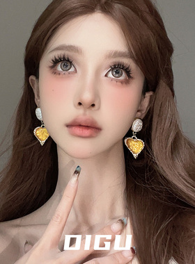 DIGU气质复古黄色爱心珍珠耳环高级感百搭心形耳钉小众设计感耳饰