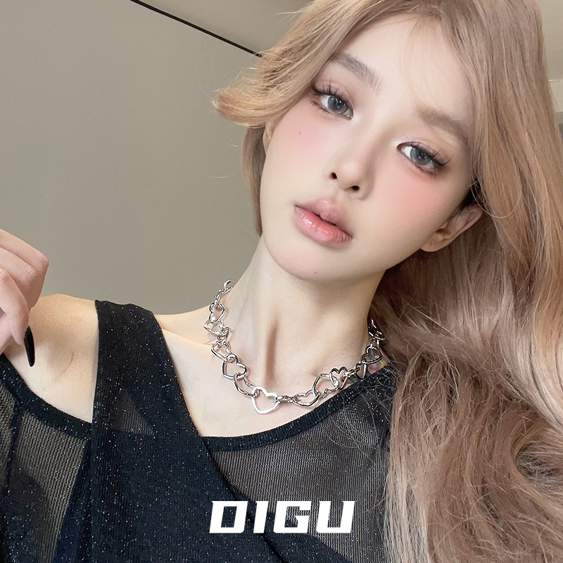 DIGU甜酷辣妹金属爱心链条项链女个性独特心形环环相扣锁骨链颈链
