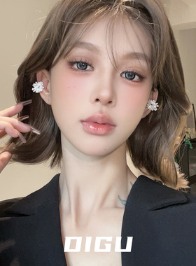 DIGU精致银白色金属珍珠烟花耳夹气质轻奢不规则无耳洞耳骨夹耳饰