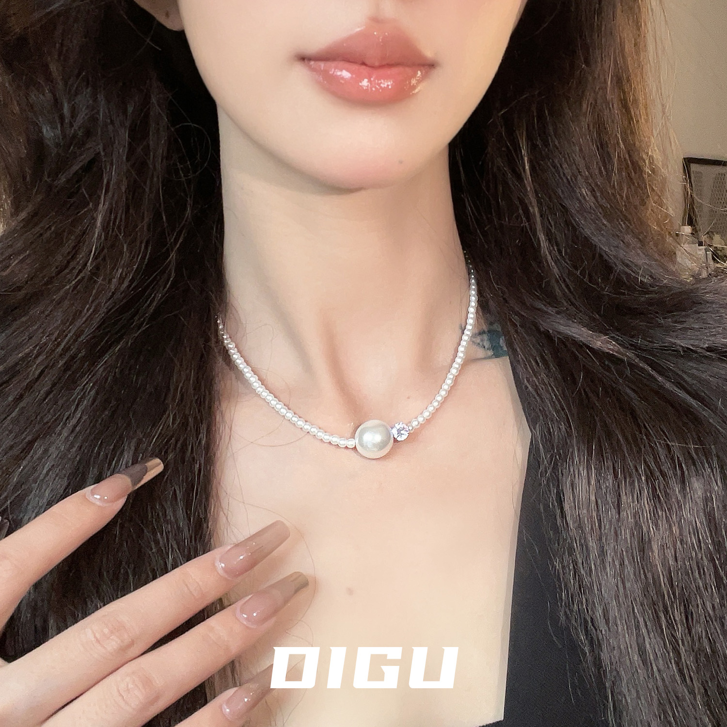 气质高级感简约百搭闪钻珍珠项链
