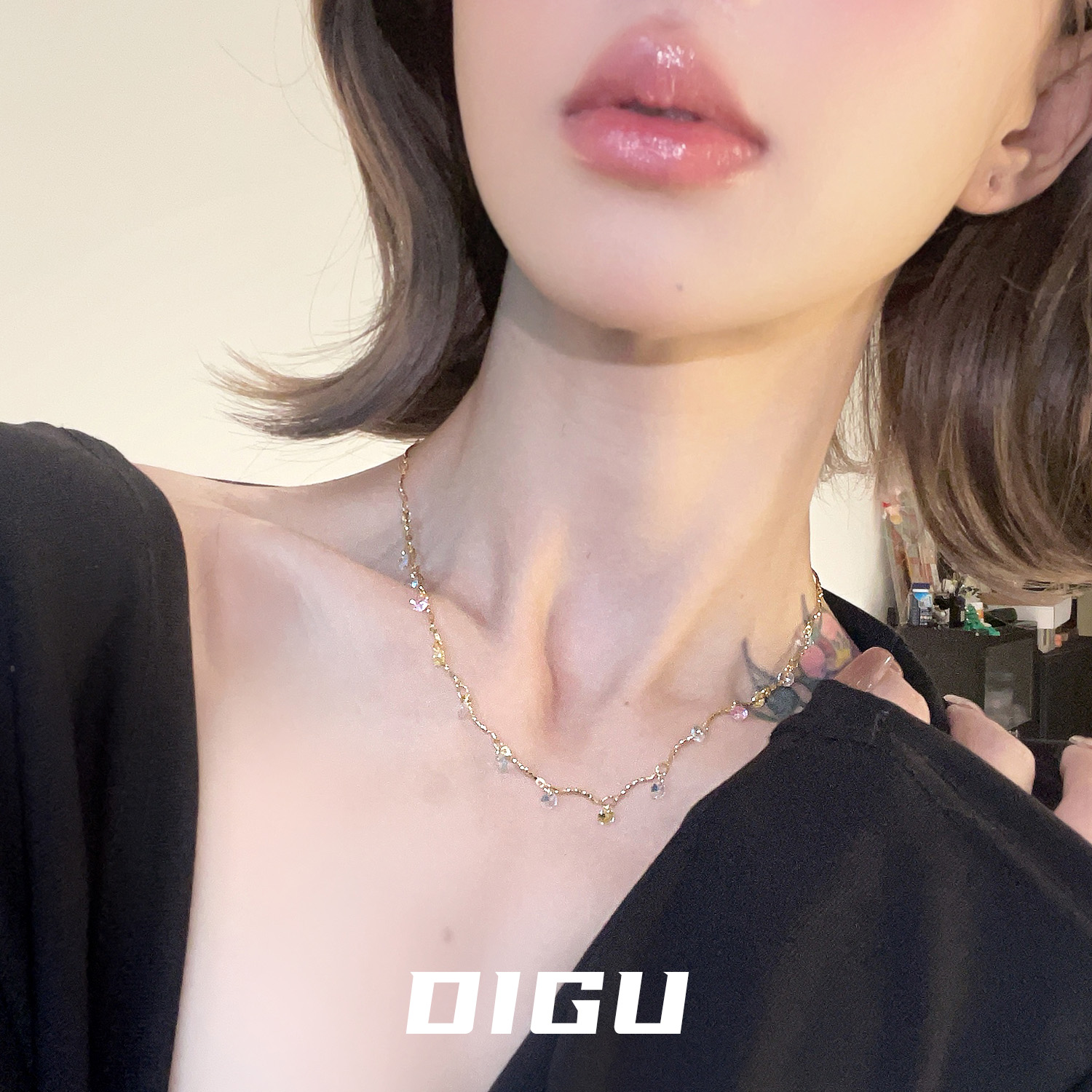甜美彩色多巴胺项链精致彩钻颈链