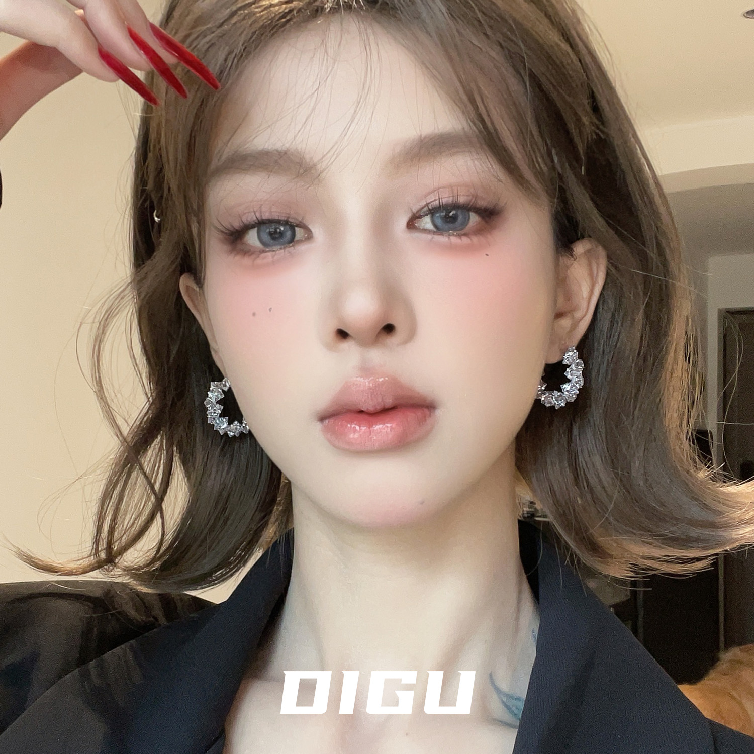 爆闪满钻耳圈轻奢高级感夸张耳环