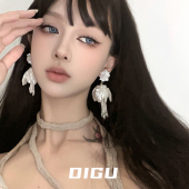 DIGU轻奢高级感花朵流苏耳环女气质小众设计感度假风耳饰法式 耳钉