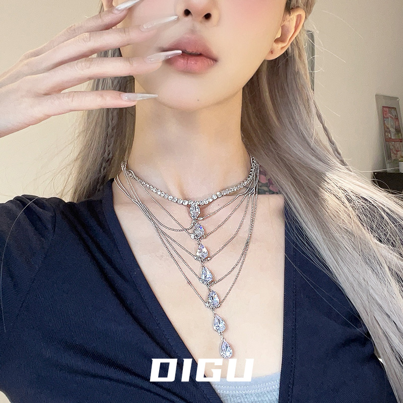 纯欲风夸张欧美风镶钻多层项链
