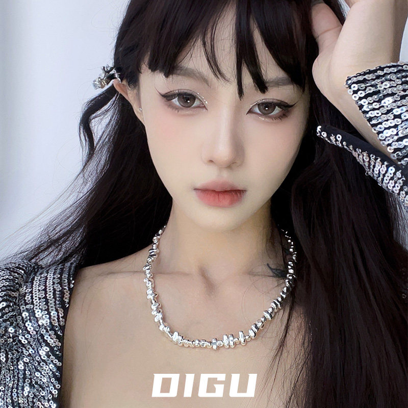 金属不规则碎银子项链女