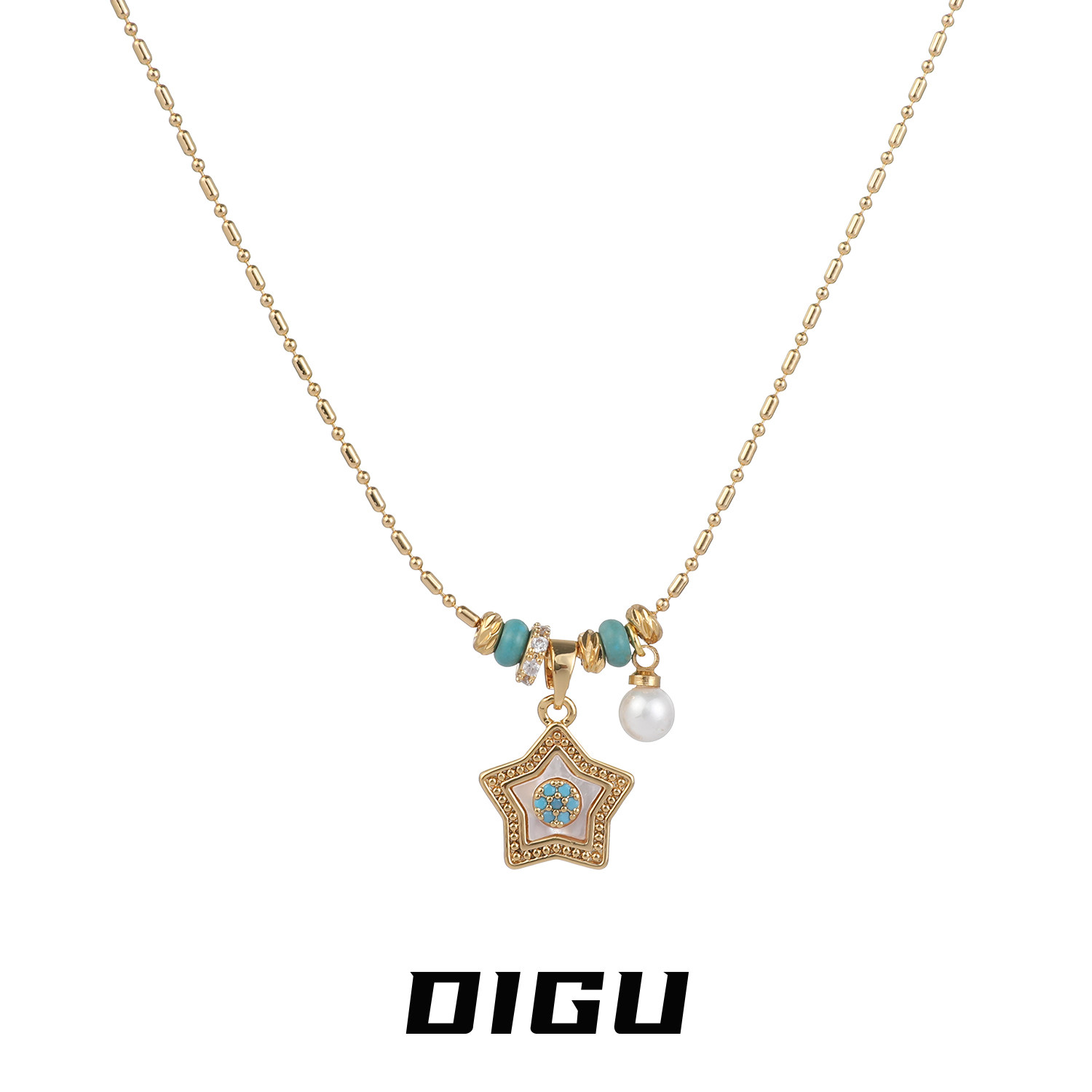 DIGU轻奢复古仿贝母星星吊坠项链气质高级感金色五角星锁骨链颈链