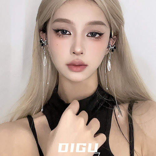 嘀咕家甜辣黑色蝴蝶流苏耳夹