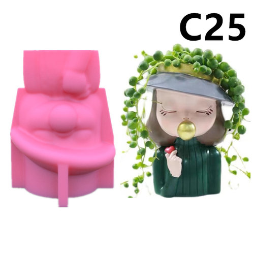 手工DIY眯眼女孩硅胶模具 树脂水泥石膏蜡烛硅胶模具 笔筒模具C25