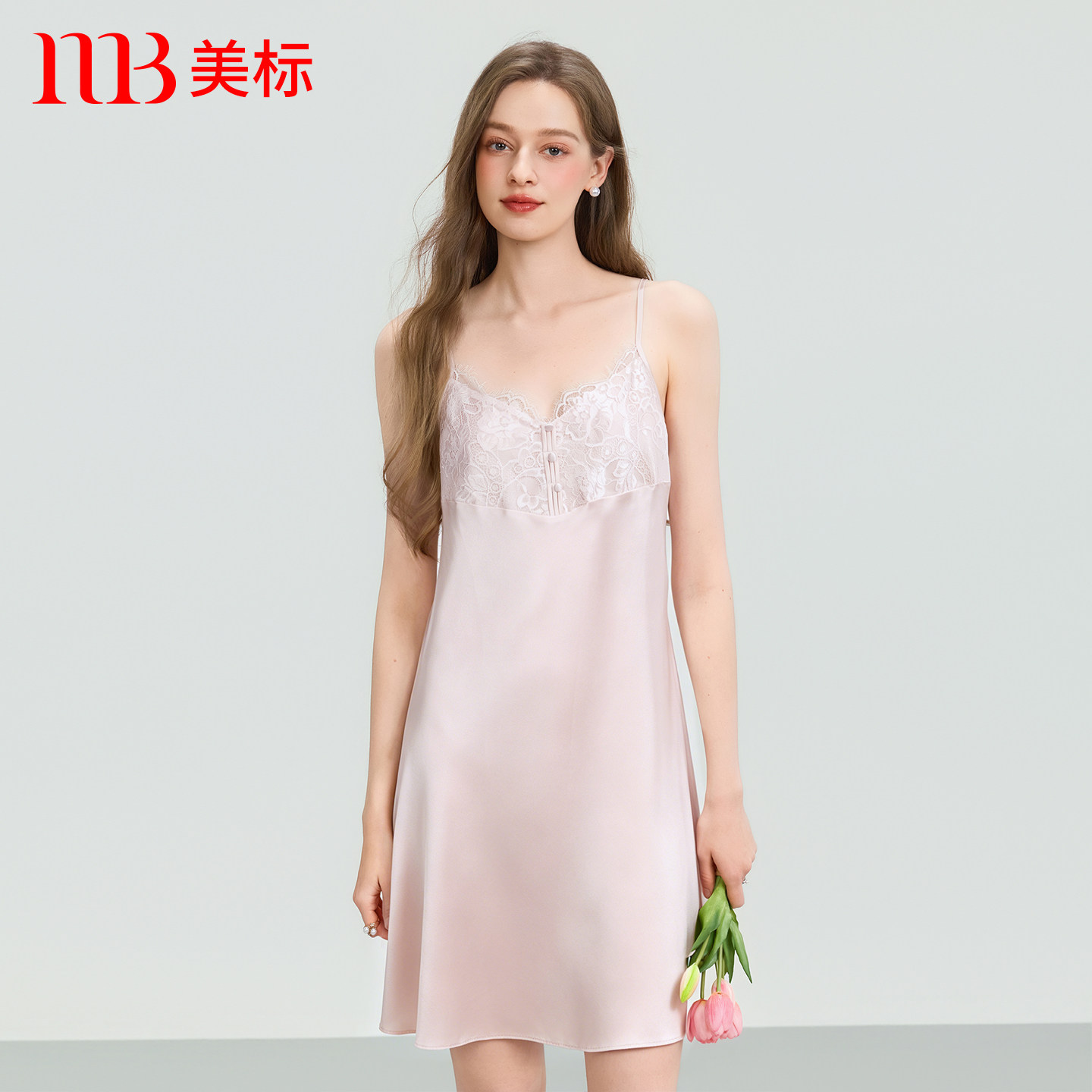 美标新品真丝吊带睡裙100%桑蚕丝性感蕾丝可外穿凉感家居服女夏