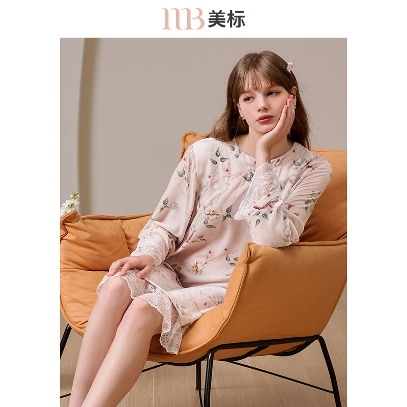 美标丝绒6A级真丝睡衣连衣裙女秋季中国风重磅桑蚕丝睡裙家居服冬