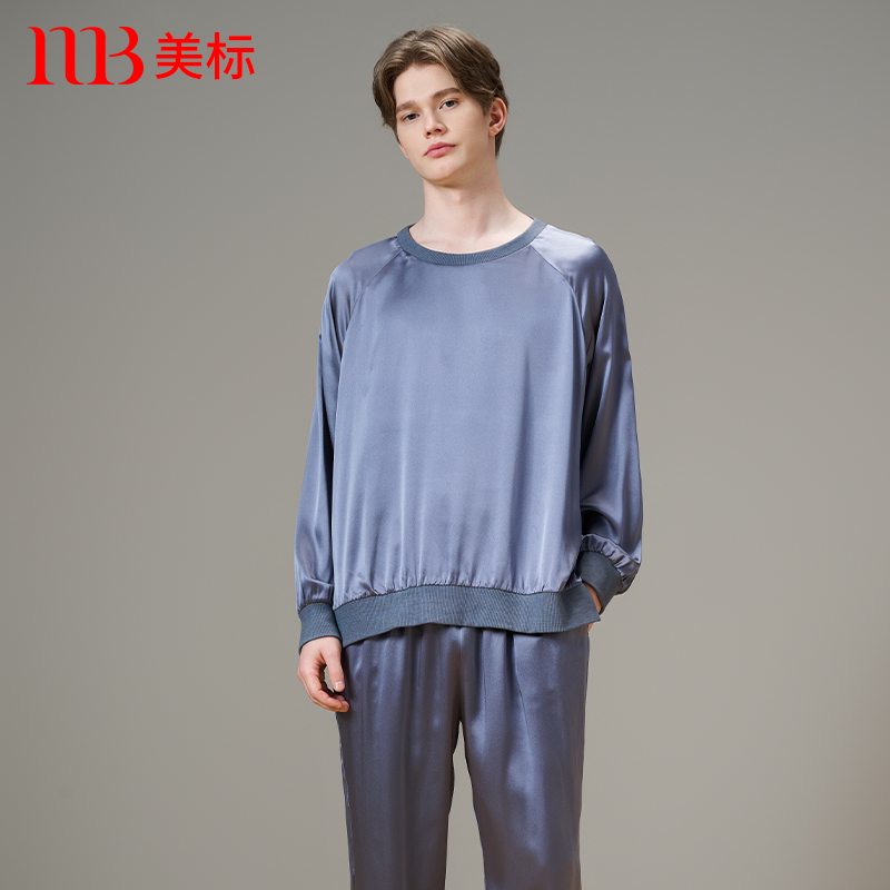 美标睡衣套装春秋真丝家居服男