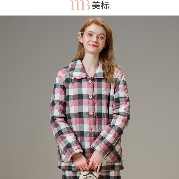 美标三层加厚夹棉纯棉睡衣女秋冬