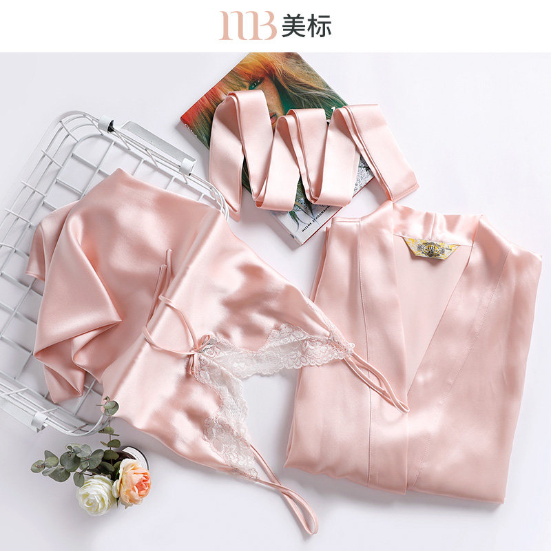 美标真丝睡袍晨袍19姆米重磅丝绸浴袍女春夏吊带睡衣桑蚕丝家居服
