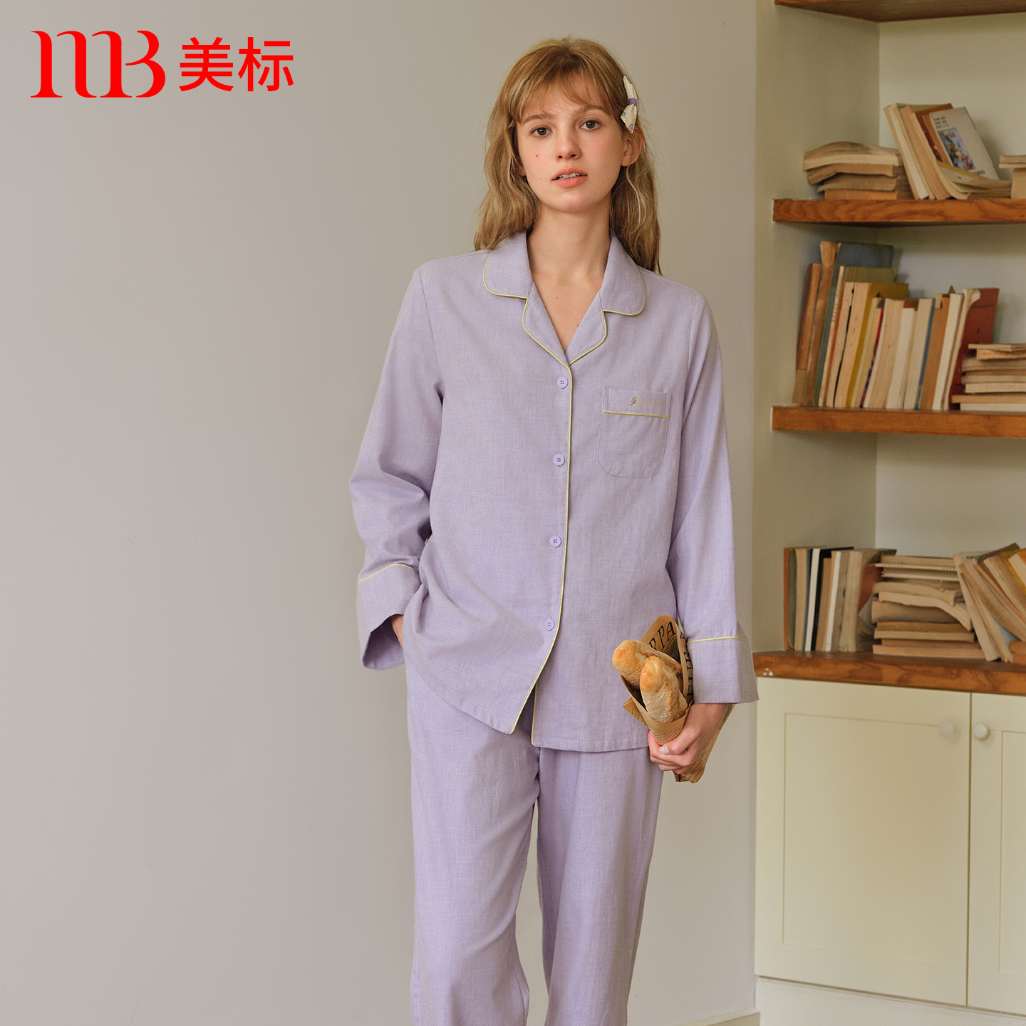 美标新款女士长袖纯棉睡衣套装