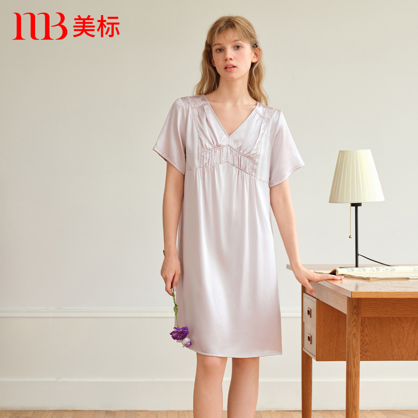 美标短袖真丝睡裙女春夏丝绸睡衣
