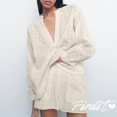 钩编度假休闲短裤女+刺绣上衣